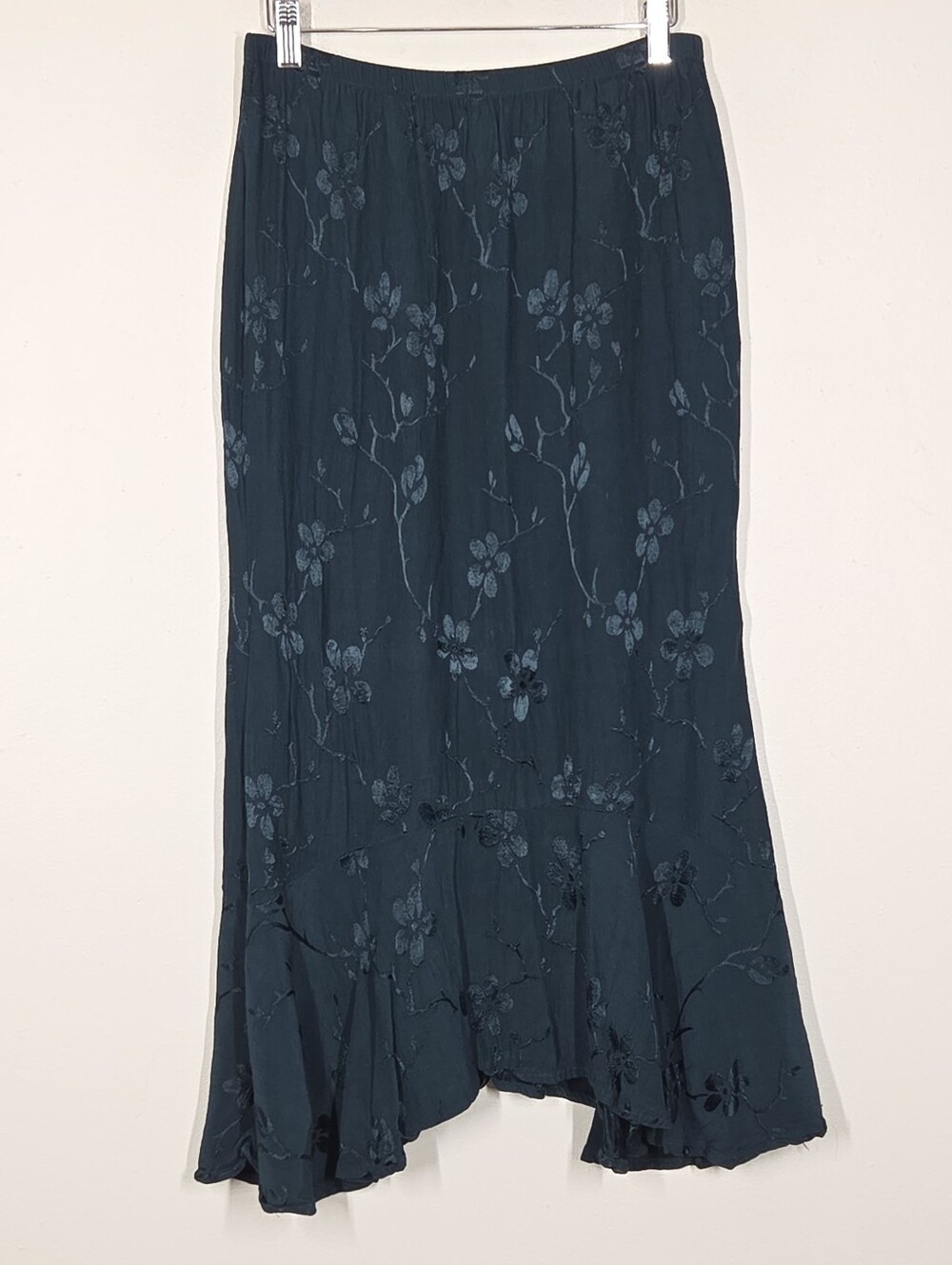 Vtg Y2K Spencer Alexis Dark Forest Green Floral Mermaid Midi Skirt M Whimsigoth
